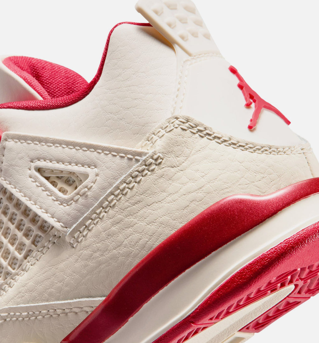 Air Jordan 4 Retro Valentines Day Preschool Lifestyle Shoe - Pale IvorySierra RedTough Red