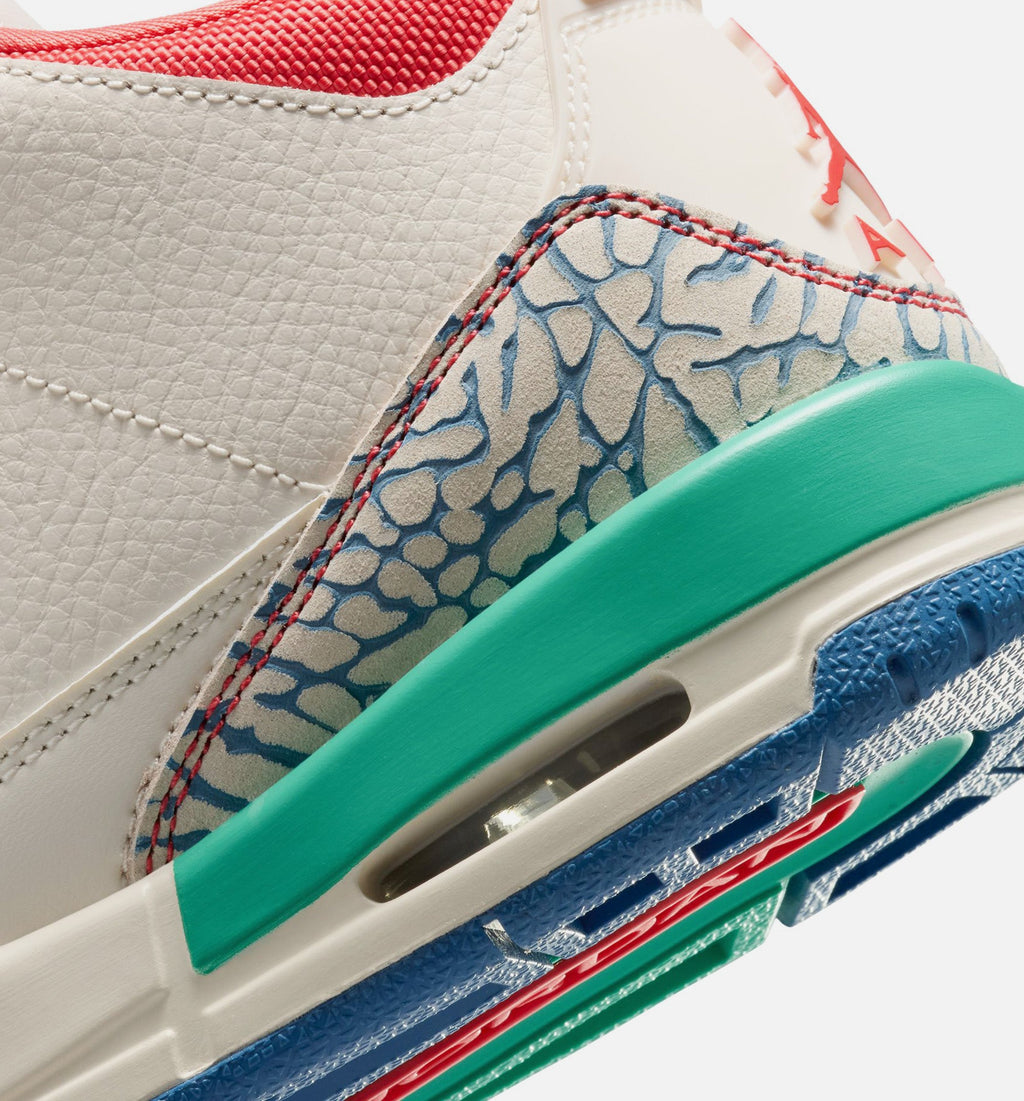 Air Jordan 3 Retro Play Your Way Grade School Lifestyle Shoe - ChalkTrack RedTrue BlueKinetic Green Free Shipping