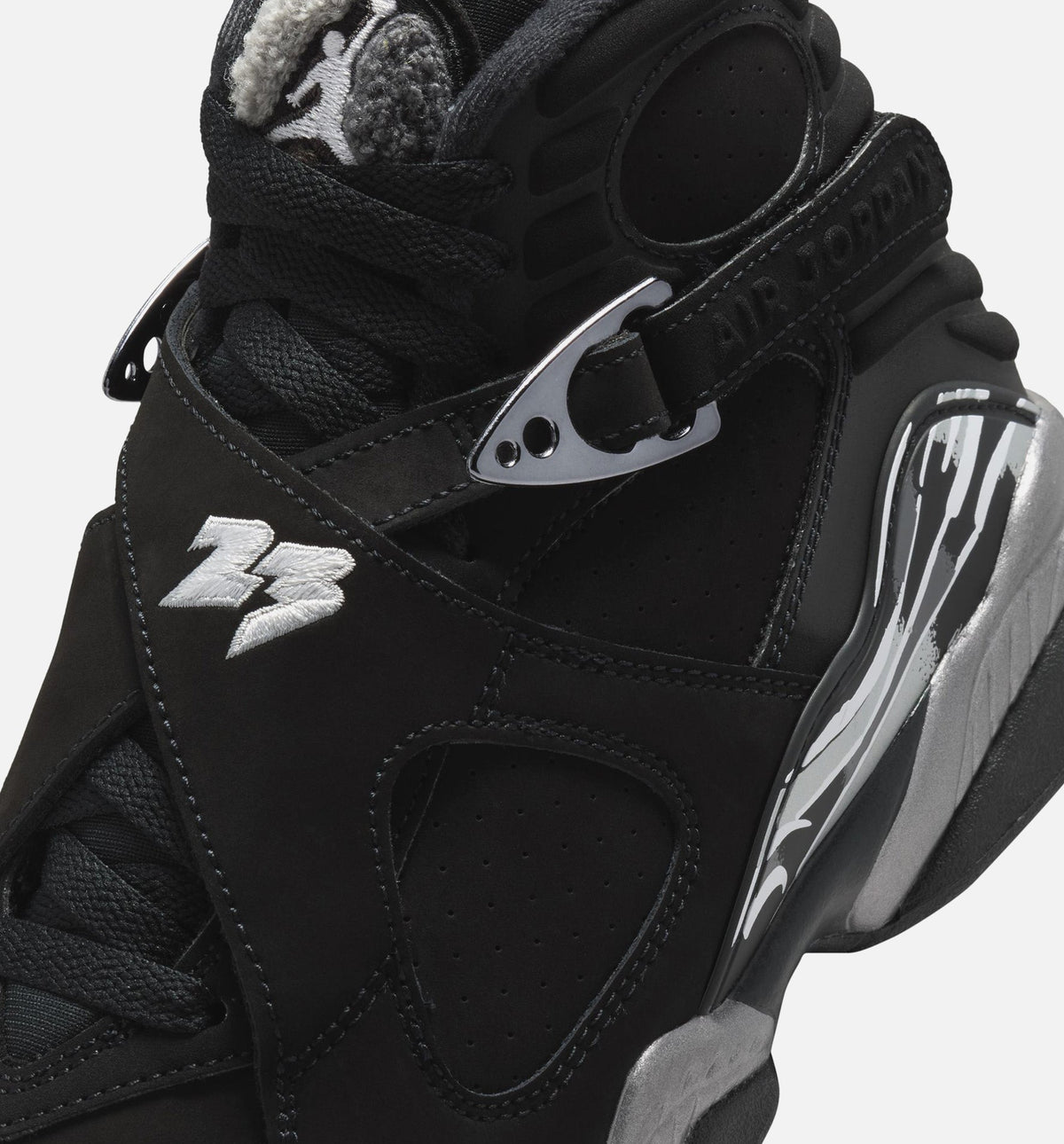 Air Jordan 8 Retro Chrome Black And Light Graphite Grade School Lifestyle Shoe - BlackWhiteLight Graphite