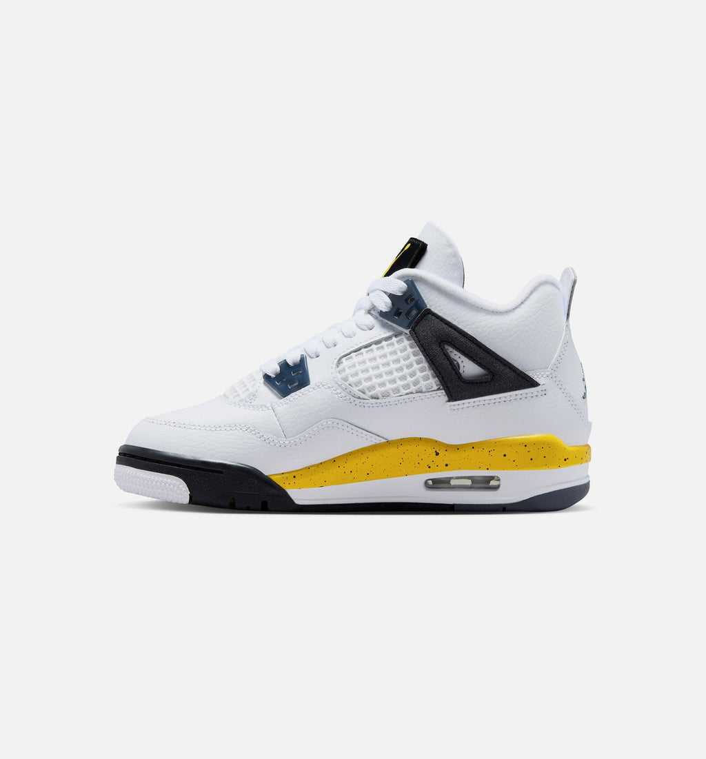 Air Jordan 4 Retro Rare Air Tour Yellow Grade School Lifestyle Shoe - WhiteDark Blue GreyBlackTour Yellow Free Shipping