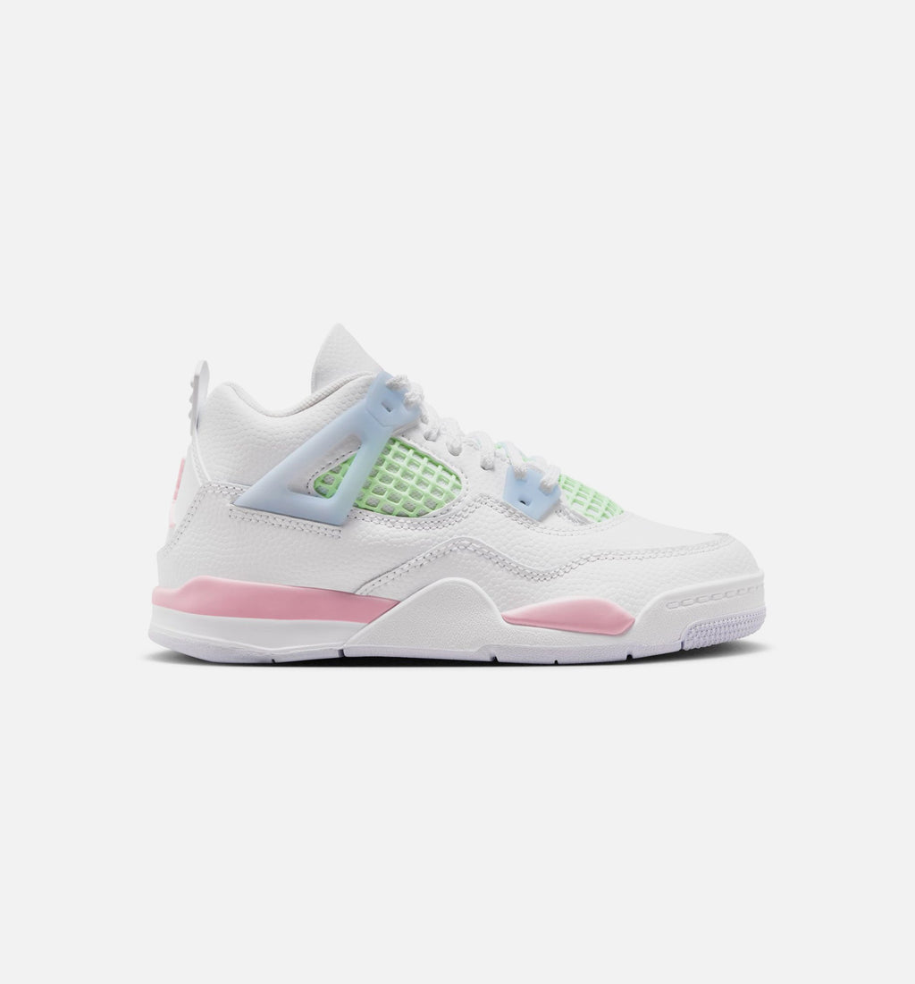 Air Jordan 4 Retro Medium Soft Pink Preschool Lifestyle Shoe - WhiteMedium Soft PinkHalf Blue