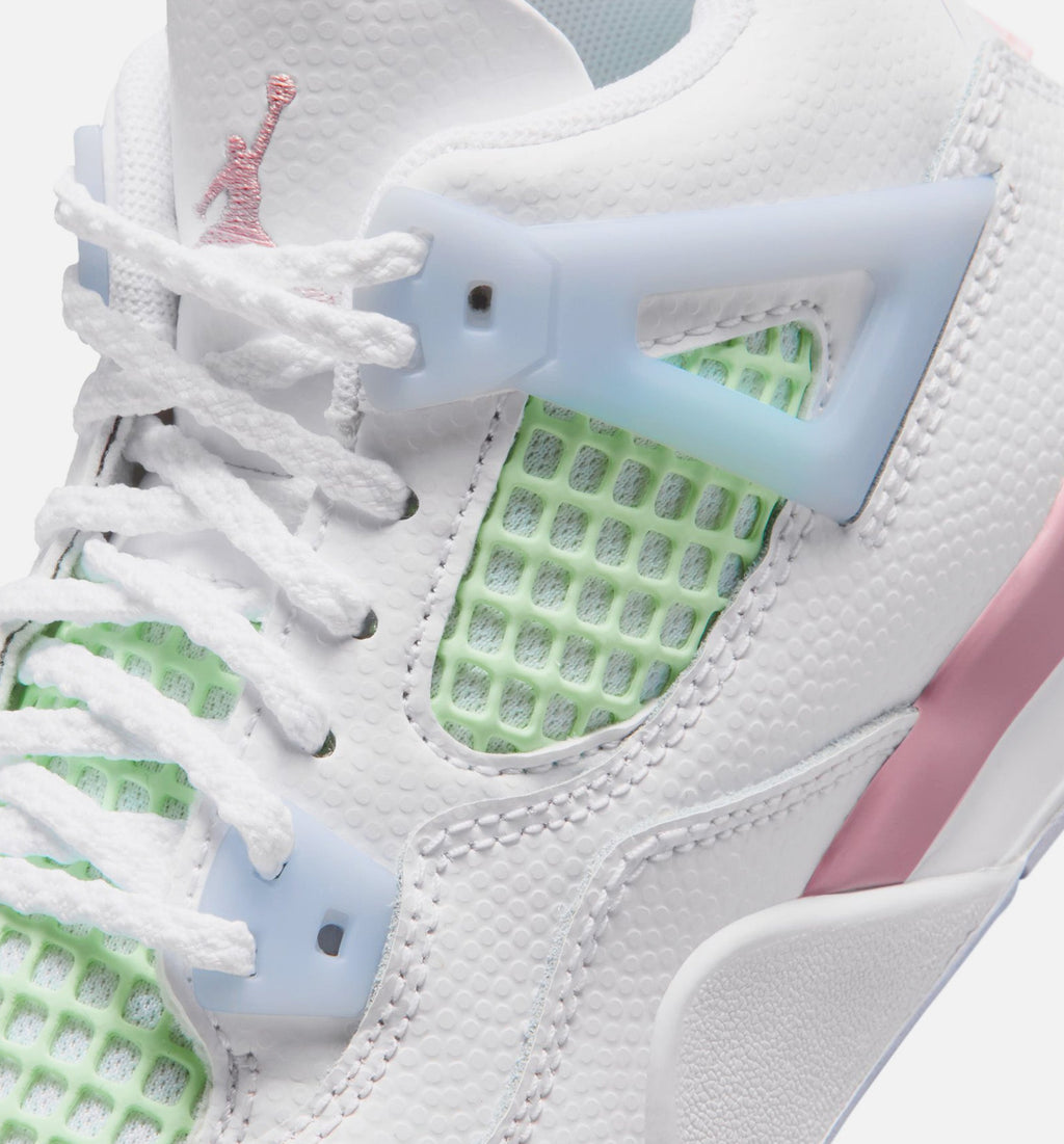 Air Jordan 4 Retro Medium Soft Pink Preschool Lifestyle Shoe - WhiteMedium Soft PinkHalf Blue
