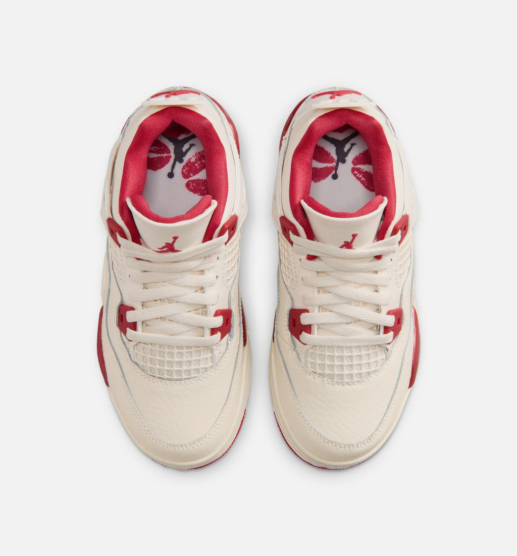 Air Jordan 4 Retro Valentines Day Preschool Lifestyle Shoe - Pale IvorySierra RedTough Red