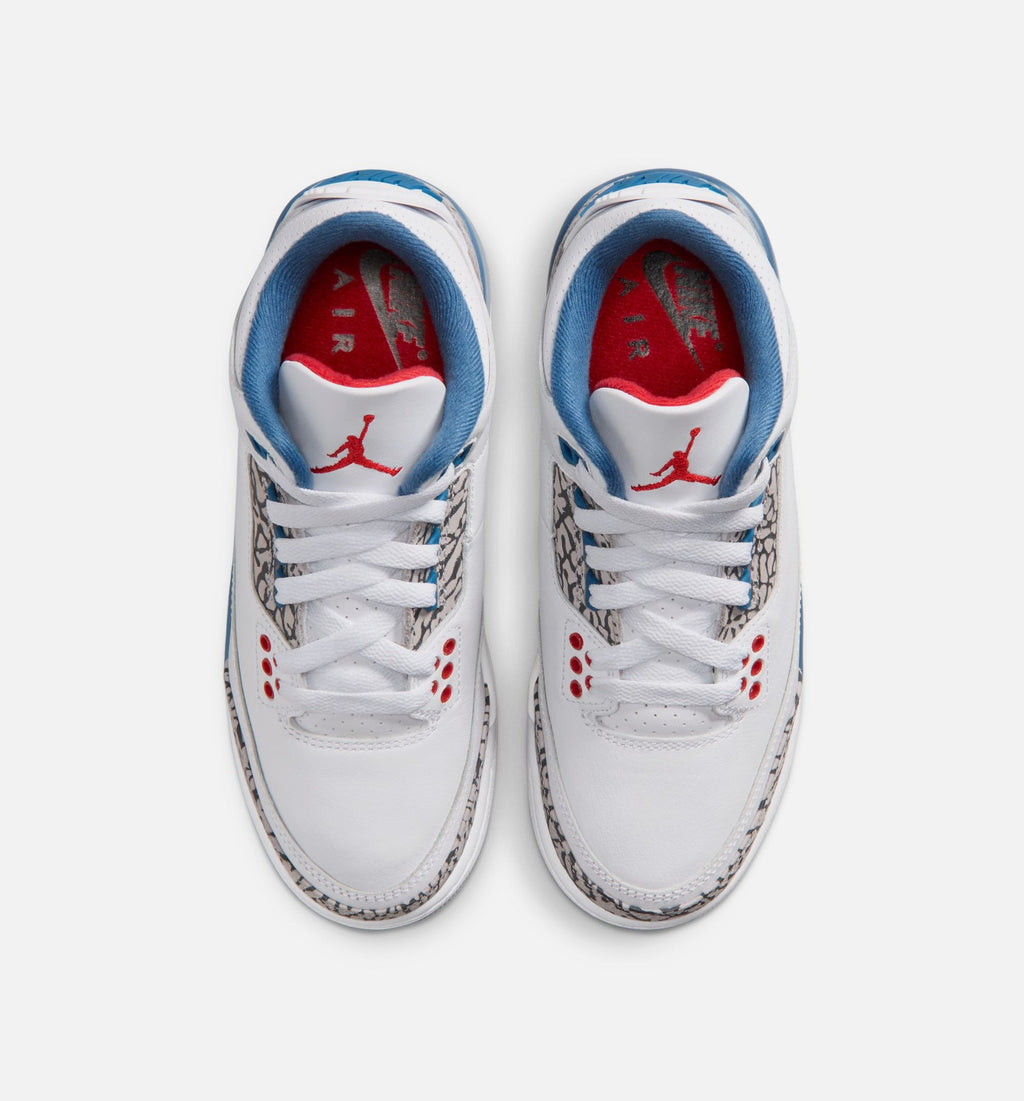 Air Jordan 3 Retro OG True Blue Grade School Lifestyle Shoe - WhiteFire RedTrue Blue Free Shipping