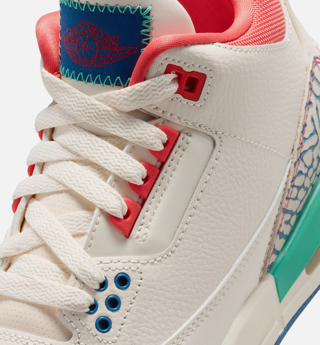 Air Jordan 3 Retro Play Your Way Grade School Lifestyle Shoe - ChalkTrack RedTrue BlueKinetic Green Free Shipping